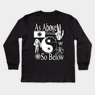 As Above So Below - Black Psychedelic Sacred Geometry Yin & Yang Kids Long Sleeve T-Shirt